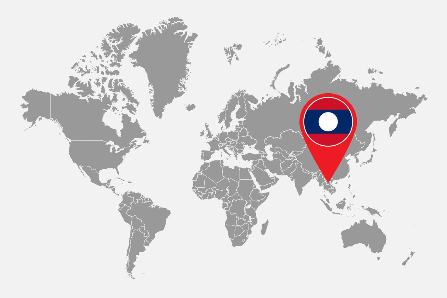 pin mapa con la bandera de laos en el mapa mundial. ilustración vectorial vector