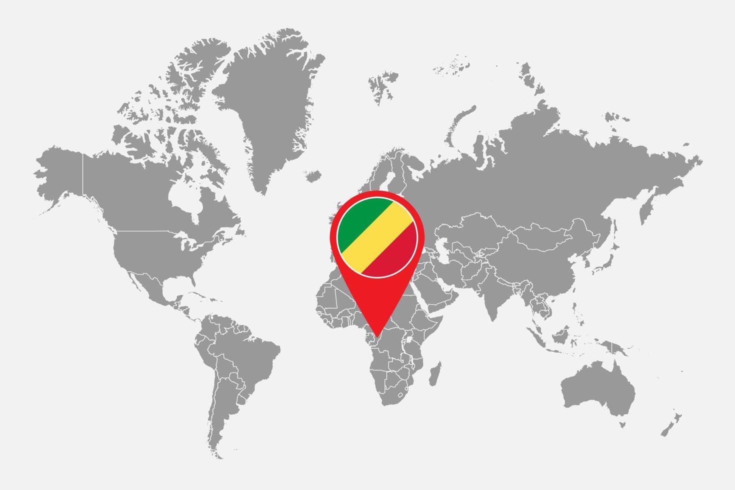 Pin map with Republic of the Congo flag on world map. Vector illustration.