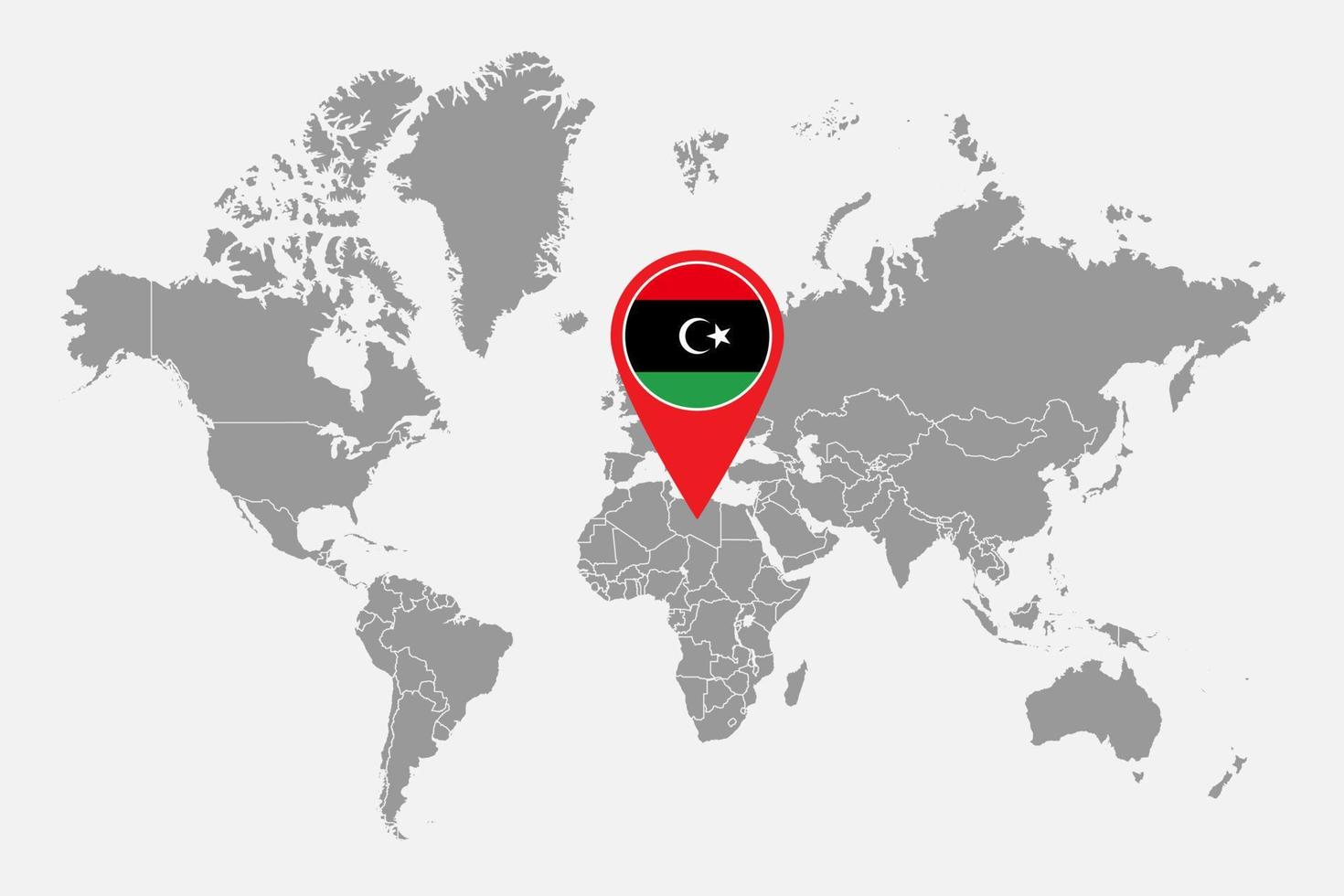 Pin map with Libya flag on world map. Vector illustration.