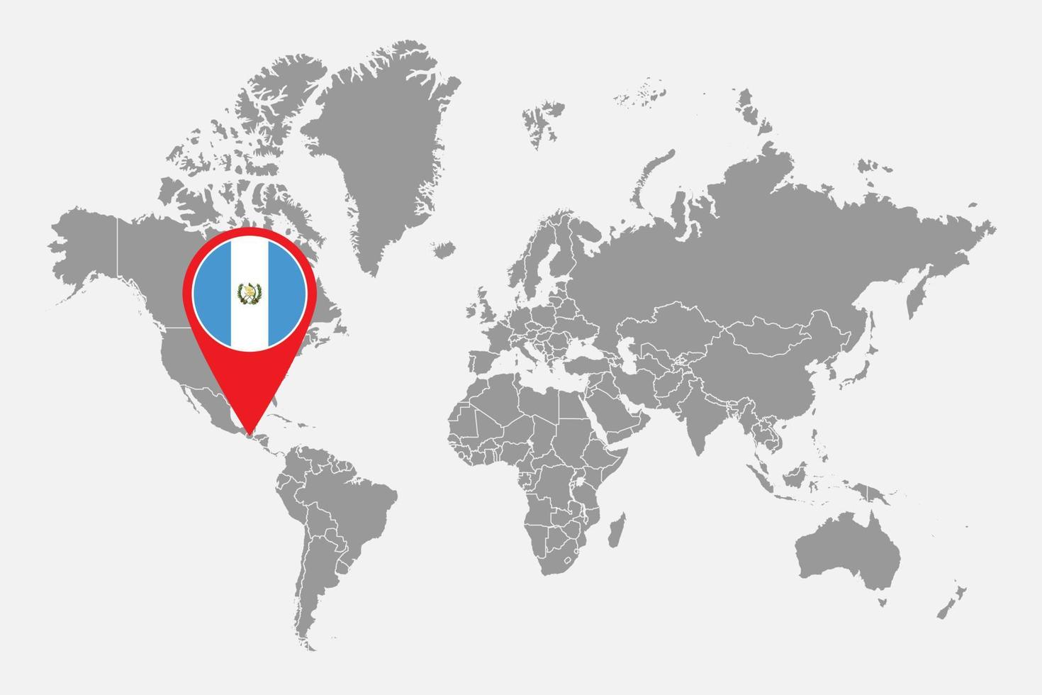 Pin map with Guatemala flag on world map. Vector illustration.