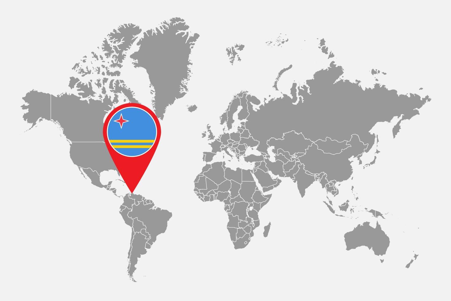 pin mapa con la bandera de aruba en el mapa mundial. ilustración vectorial vector