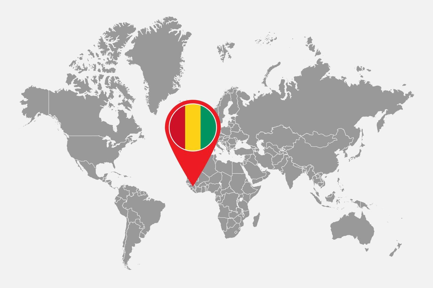 Pin map with Guinea flag on world map. Vector illustration.