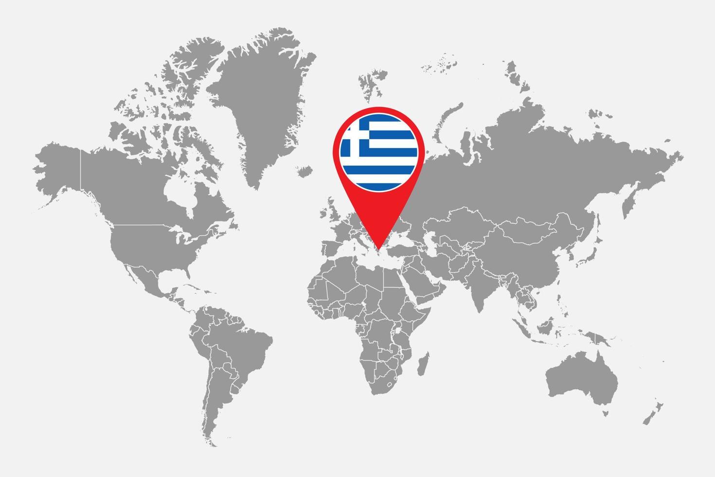 pin mapa con bandera de Grecia en el mapa mundial. ilustración vectorial vector