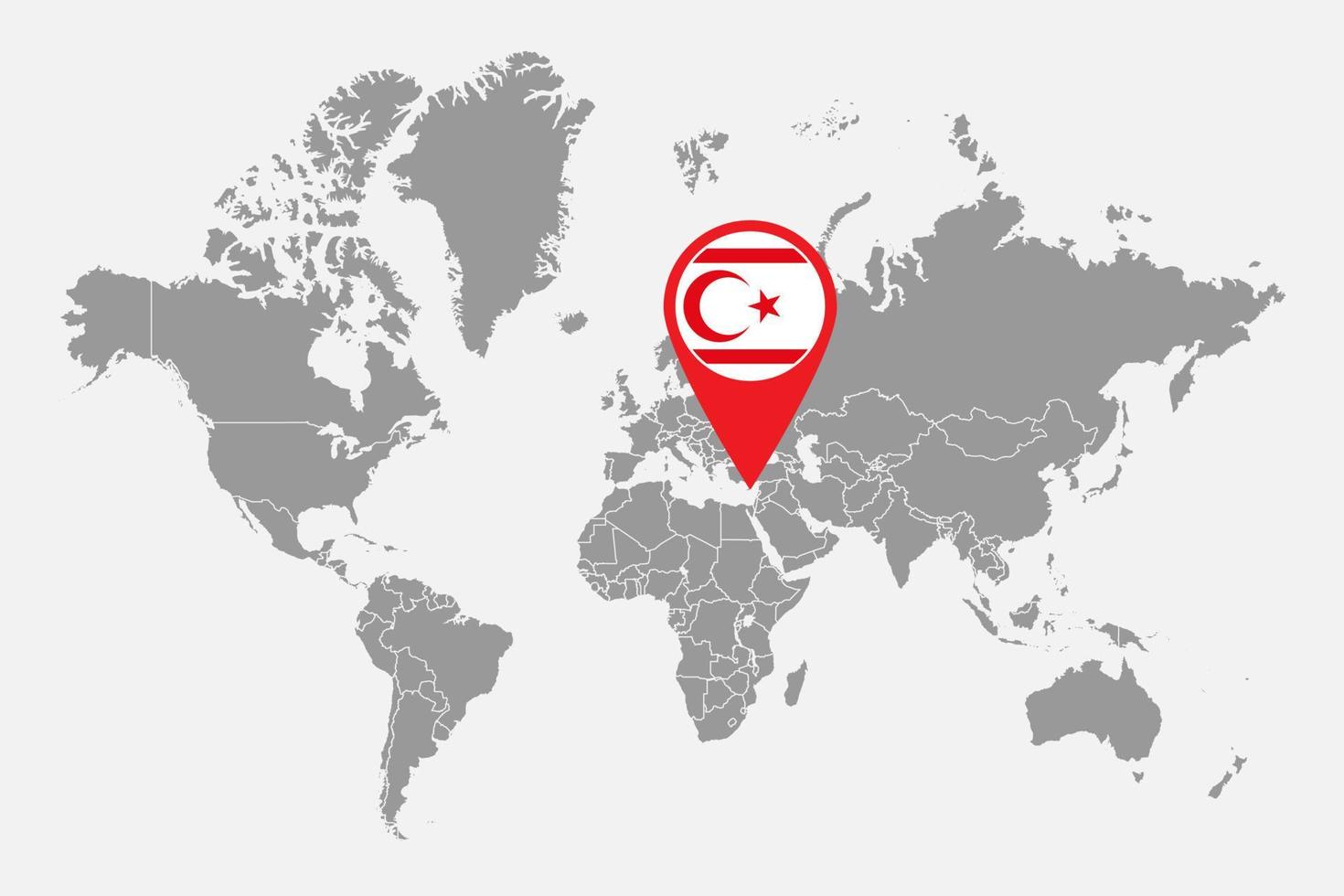 mapa de alfileres con la bandera del norte de chipre en el mapa mundial. ilustración vectorial vector
