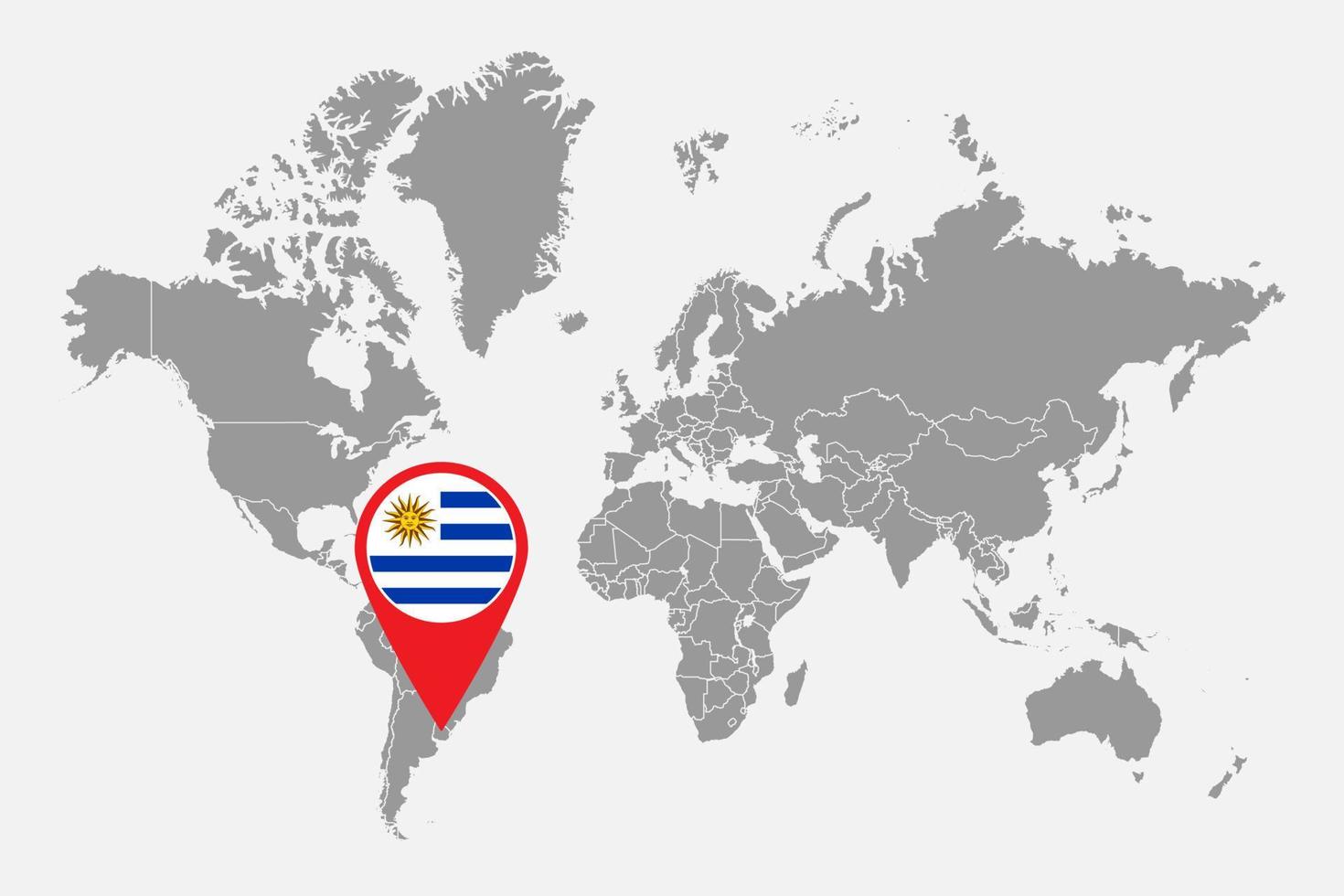 Pin map with Uruguay flag on world map. Vector illustration.