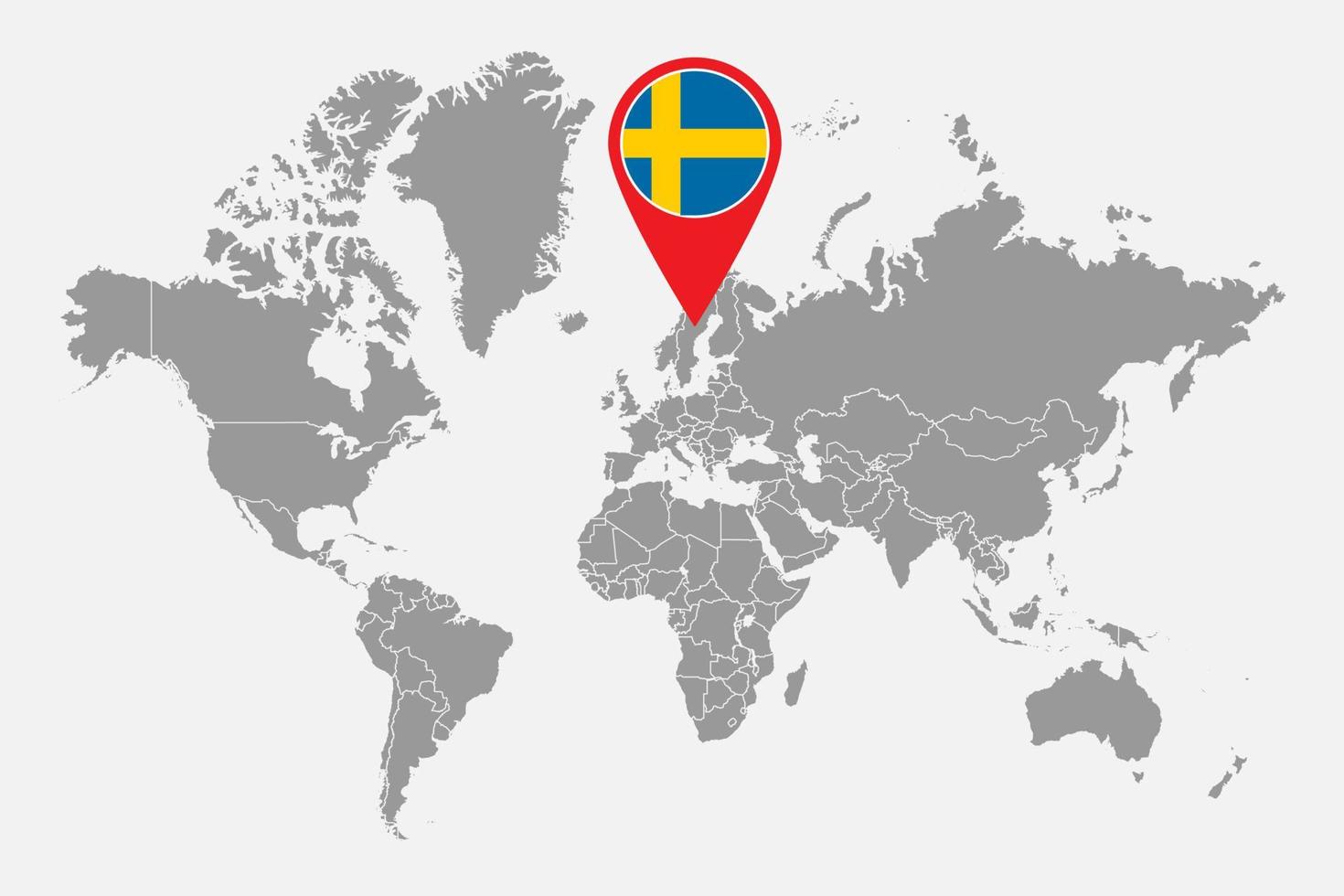 Pin map with Sweden flag on world map. Vector illustration.