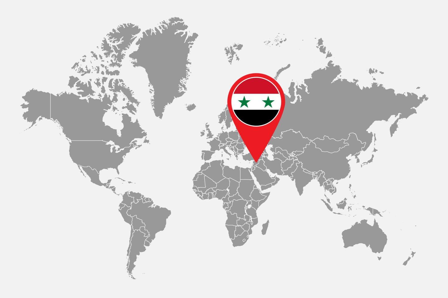 Pin map with Syria flag on world map. Vector illustration.