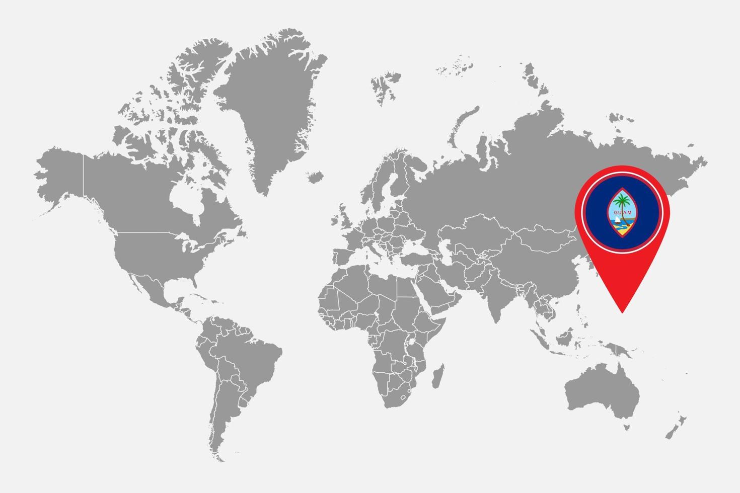 Pin map with Guam flag on world map. Vector illustration.