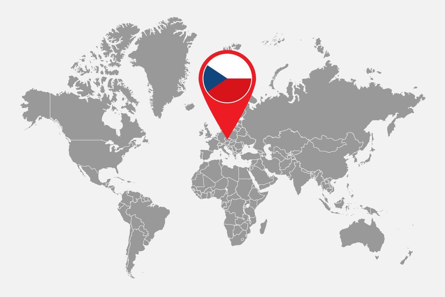 Pin map with Czech Republic flag on world map. Vector illustration.