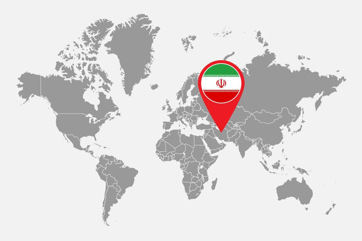 Pin map with Iran flag on world map. Vector illustration.