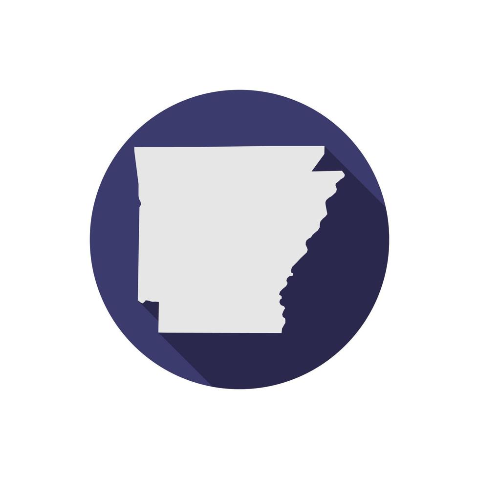 Mapa del círculo del estado de Arkansas con una larga sombra vector