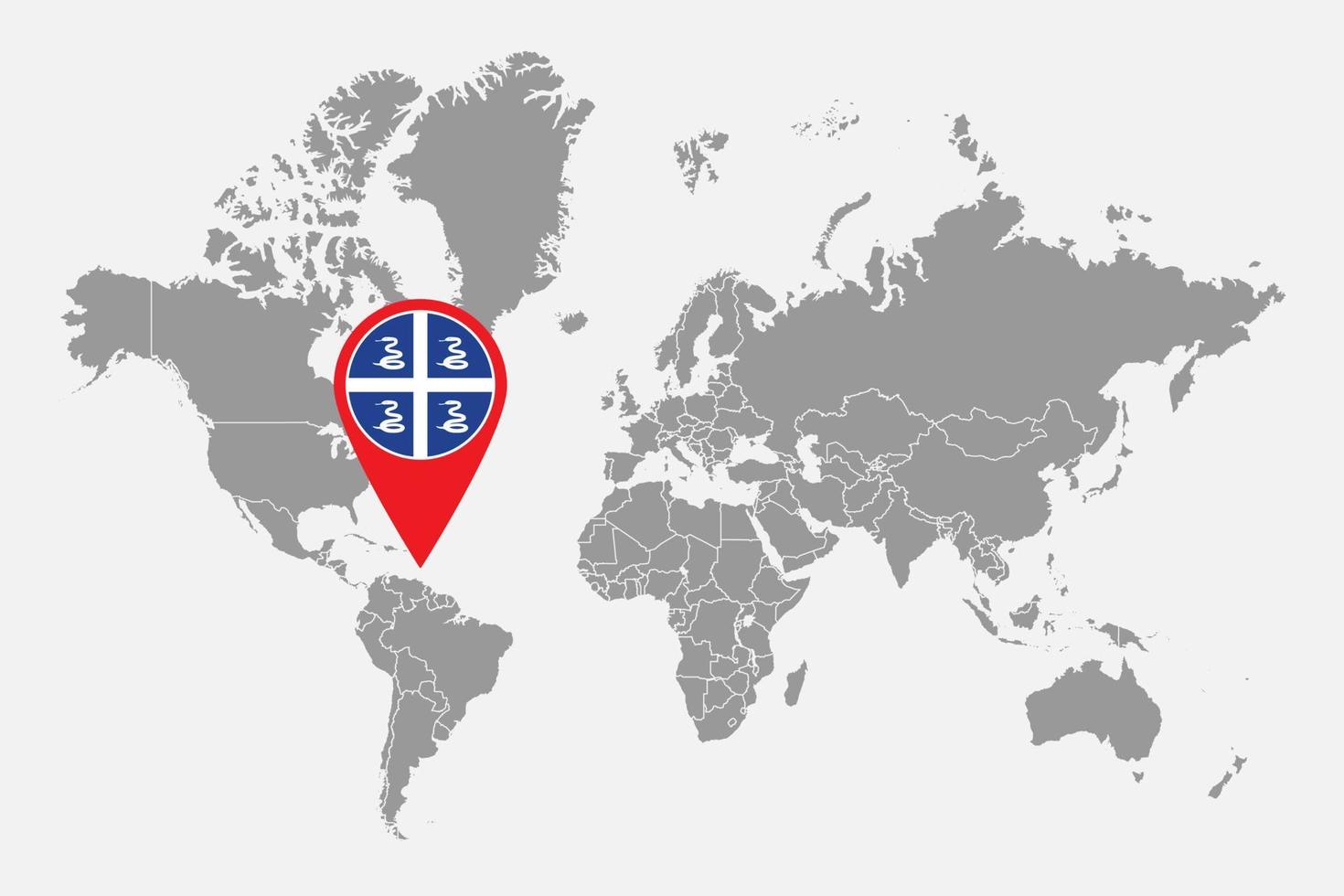 pin mapa con bandera de martinica en el mapa mundial. ilustración vectorial vector