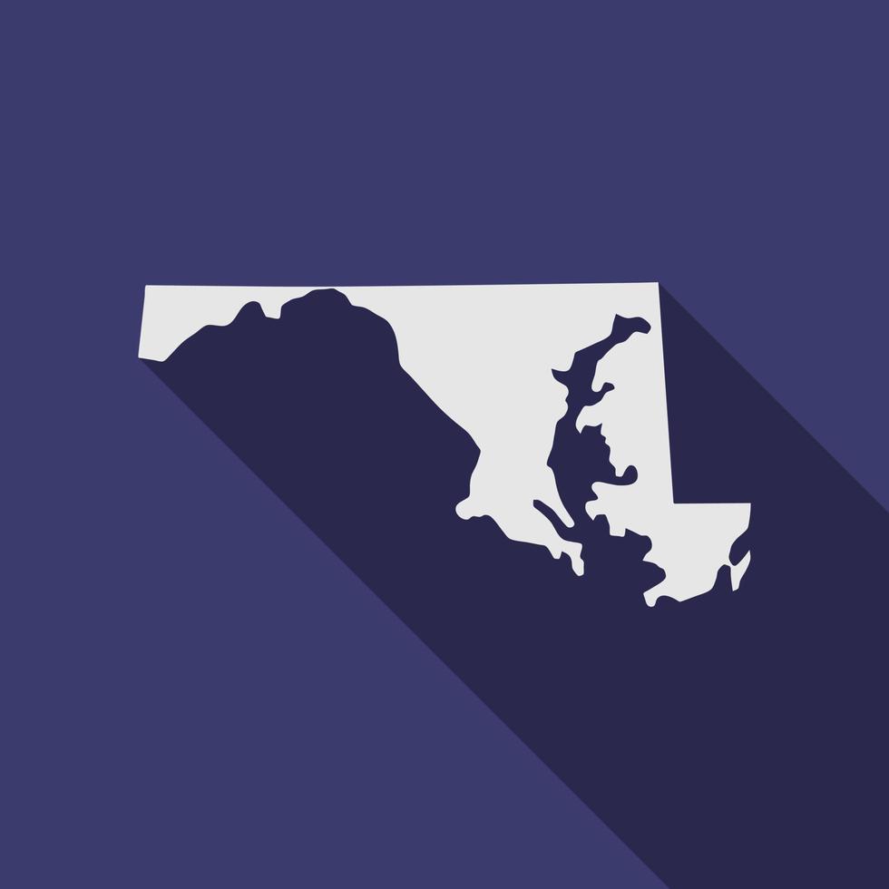 Mapa del estado de Maryland con una larga sombra vector