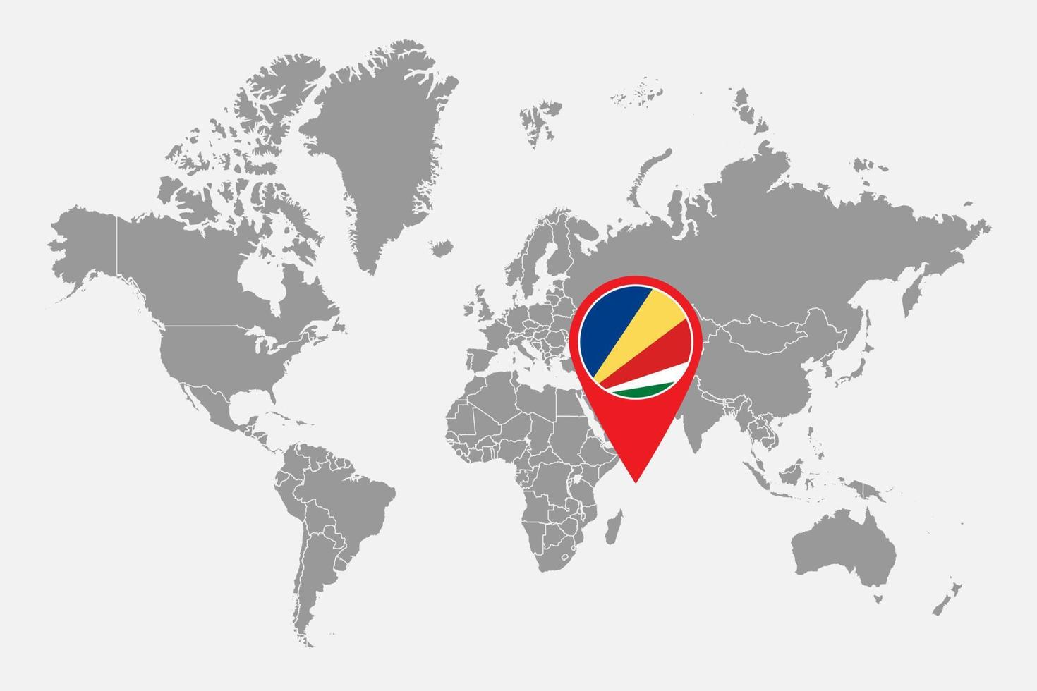 Pin map with Seychelles flag on world map. Vector illustration.