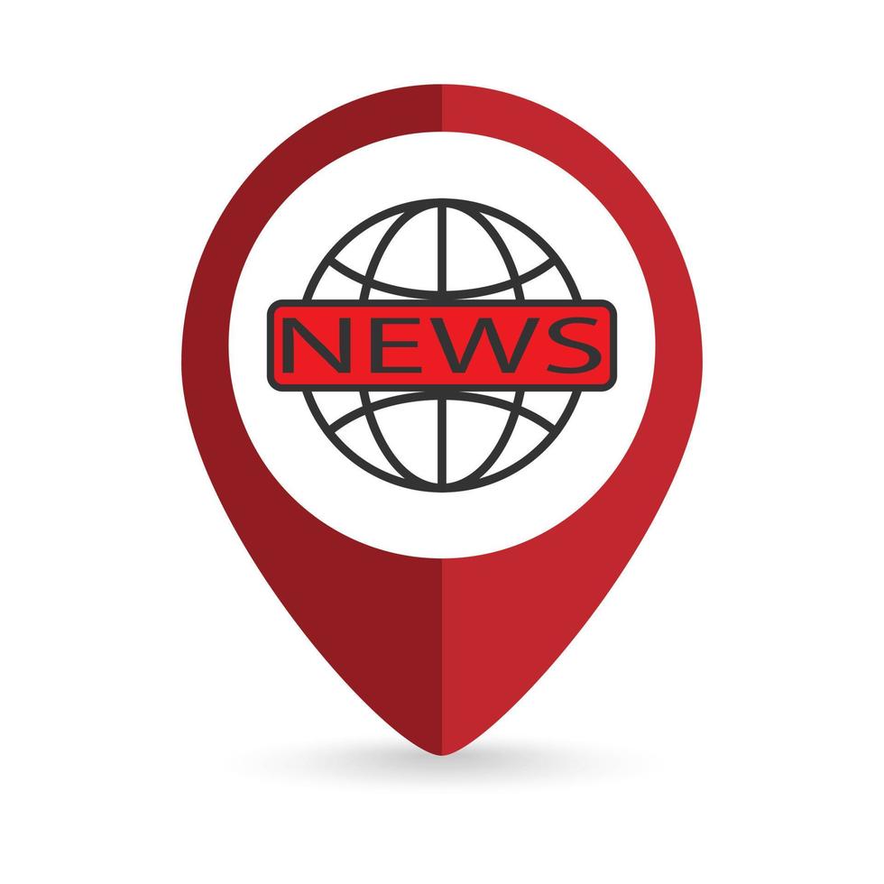 Map pointer with news icon. Vector illustration.