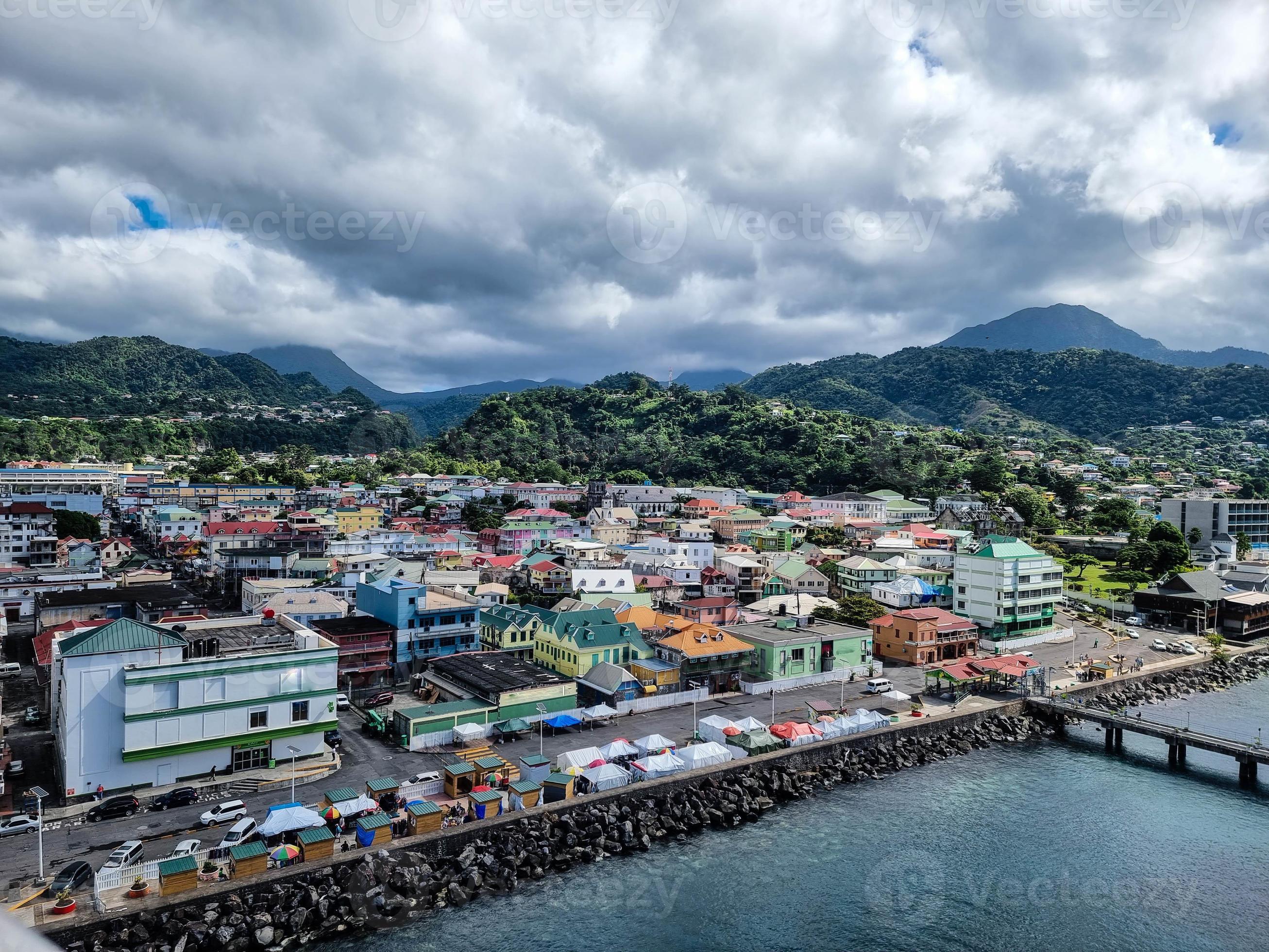 Roseau the capital of Dominica from the perspective of the cruise