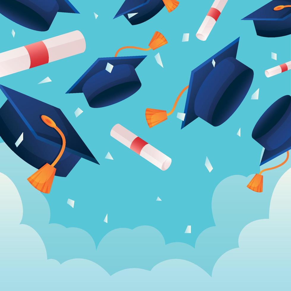 diploma de educación con gorra de graduación y nube vector