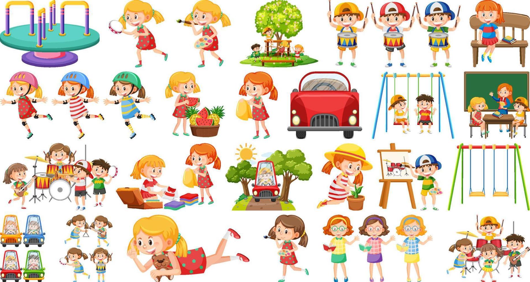 Set of children doing different activities vector