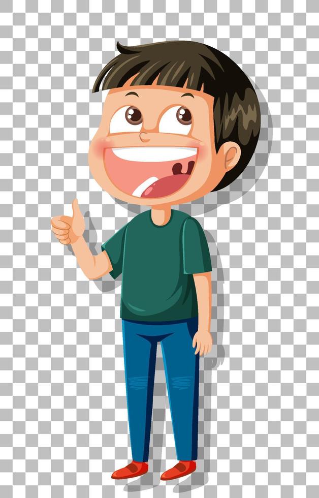 Happy boy cartoon character on grid background vector
