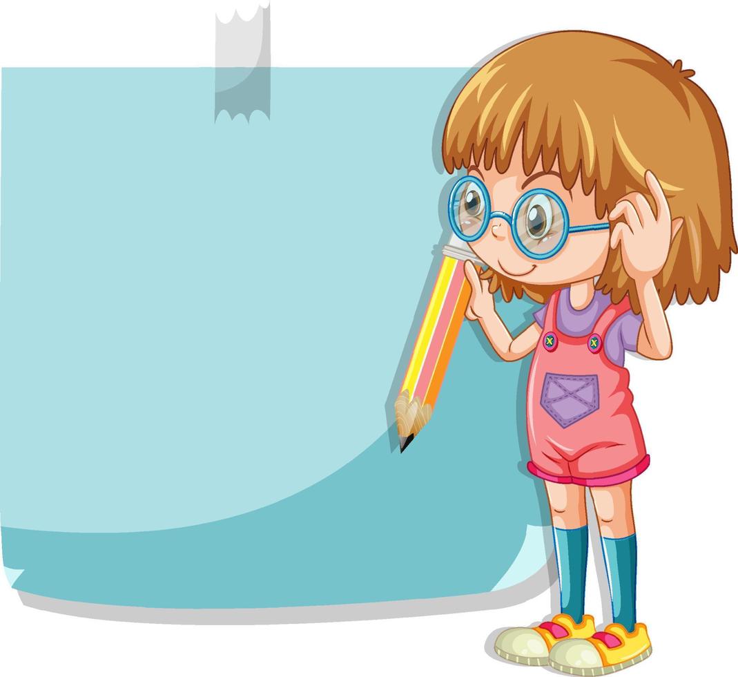 lindo personaje de dibujos animados de niña con bloc de notas de color vector