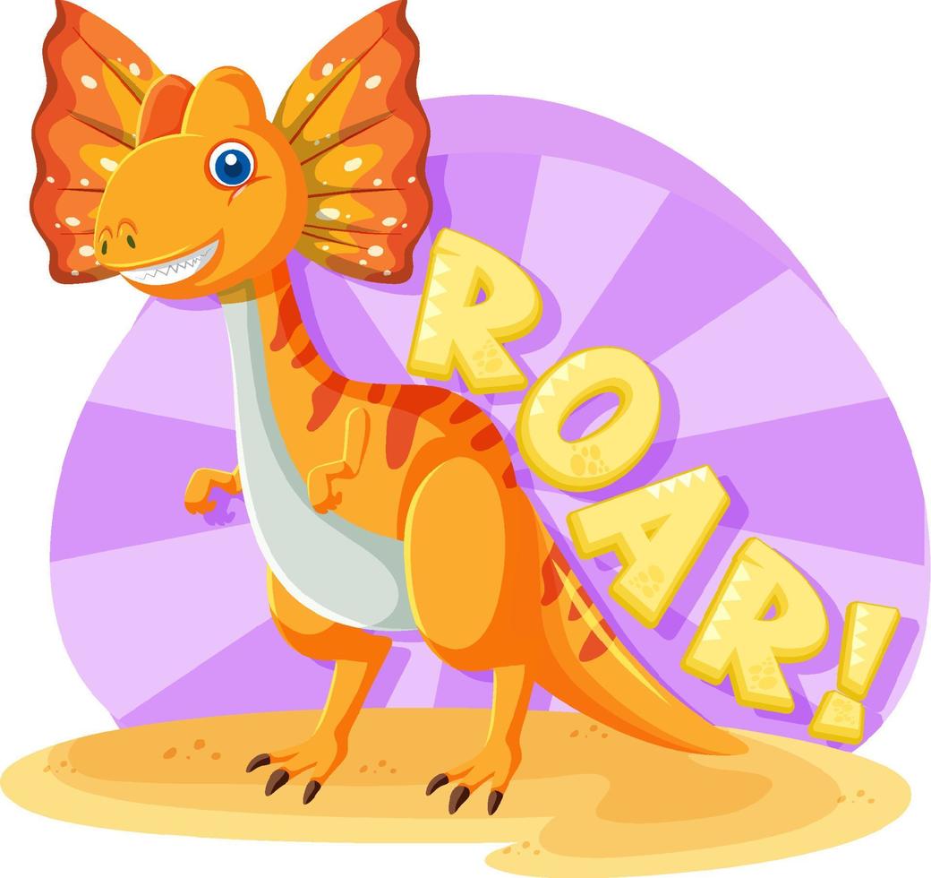 Cute dinosaur with word roar vector