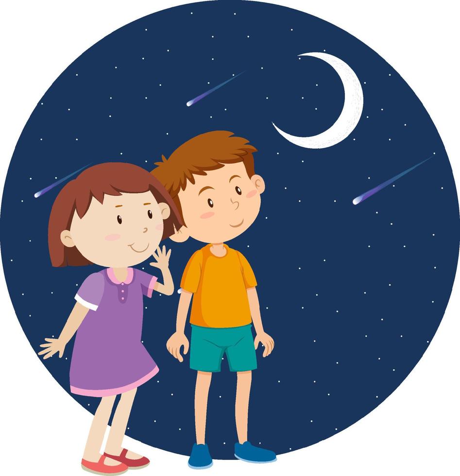 dos niños mirando la luna vector