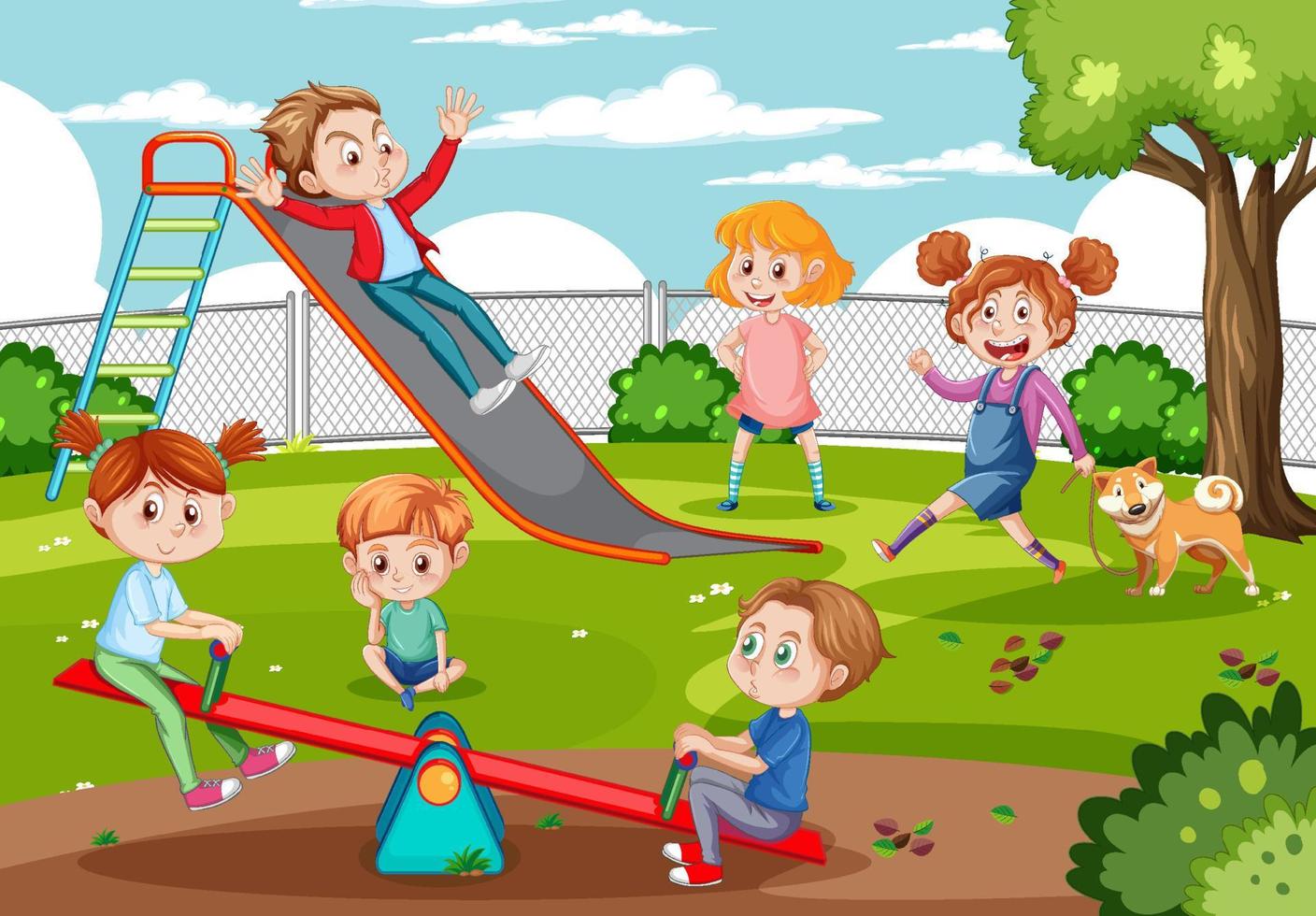 parque al aire libre con niños jugando canicas 7108904 Vector en Vecteezy