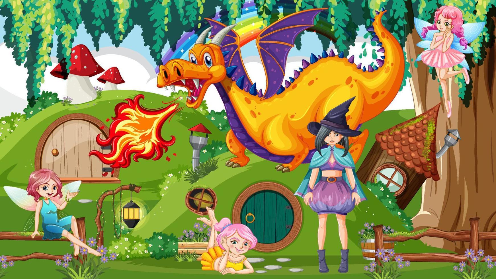 Fantasy folk cartoon characters in the forest vector
