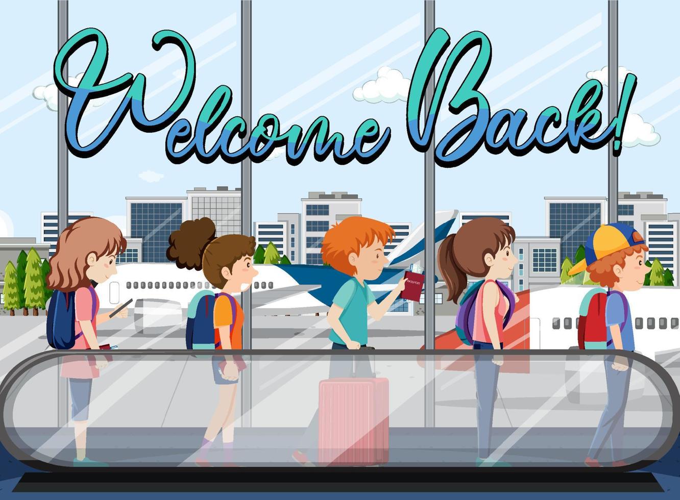 People cartoon characters in the airport vector