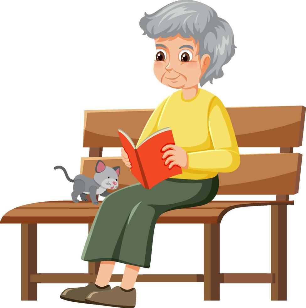 Elderly man reading and sitting on bench vector