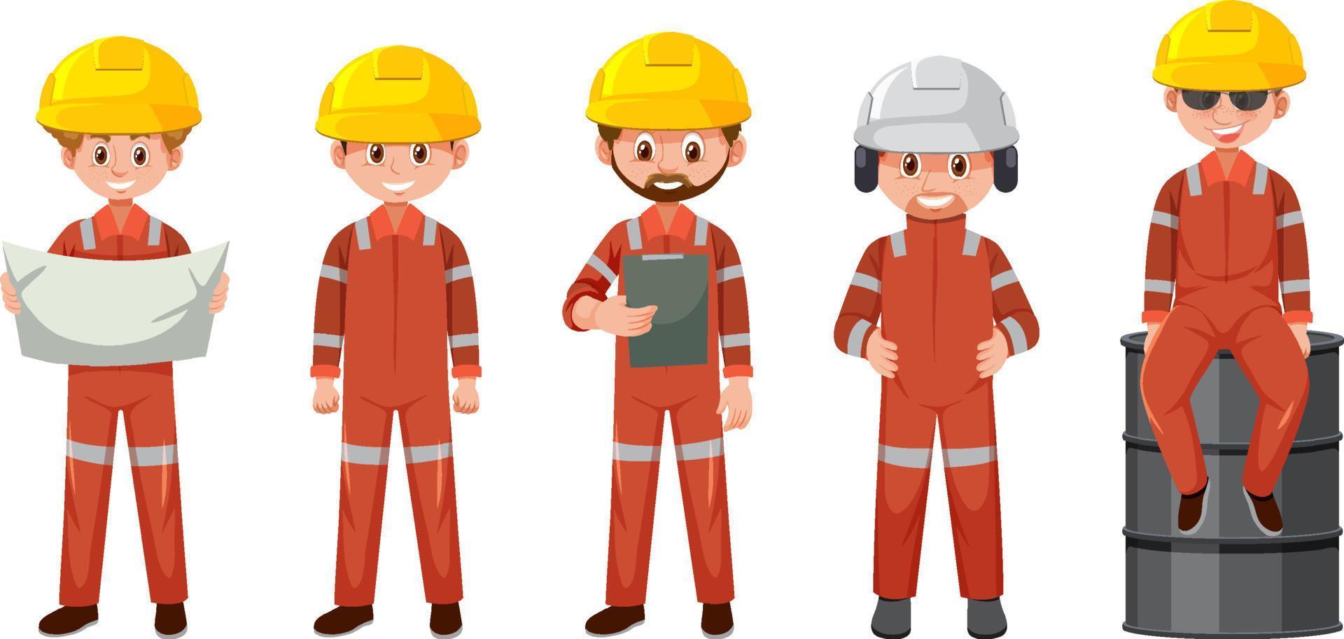 Drilling rig crews cartoon characters vector