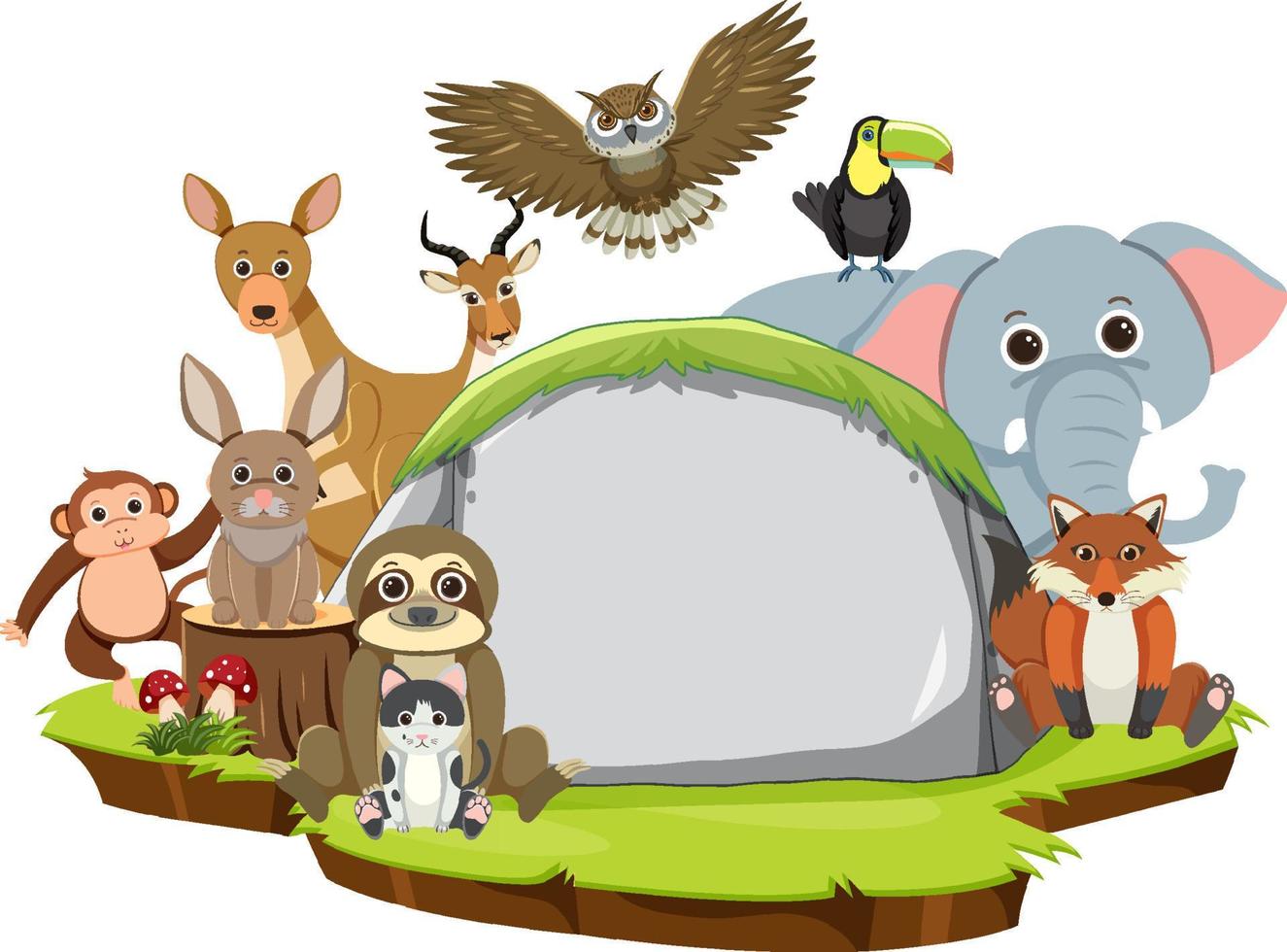 Wild animals with blank board template vector