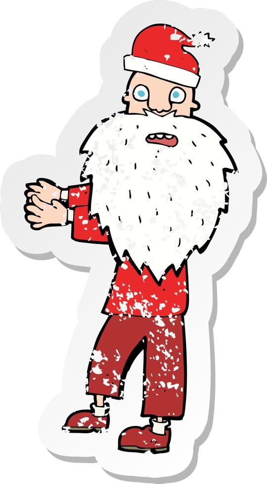 retro distressed sticker of a cartoon man in santa hat vector