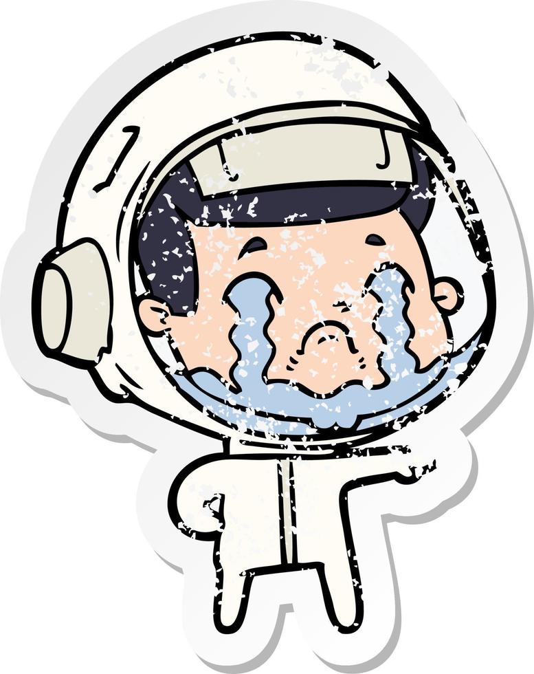 distressed sticker of a cartoon crying astronaut vector