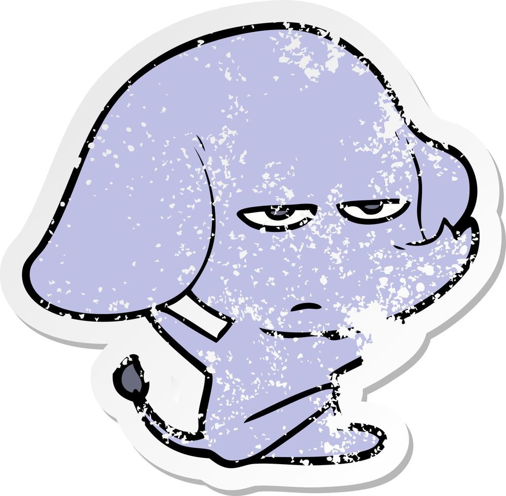 distressed sticker of a annoyed cartoon elephant vector