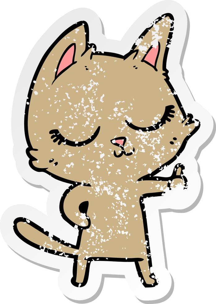 distressed sticker of a calm cartoon cat vector