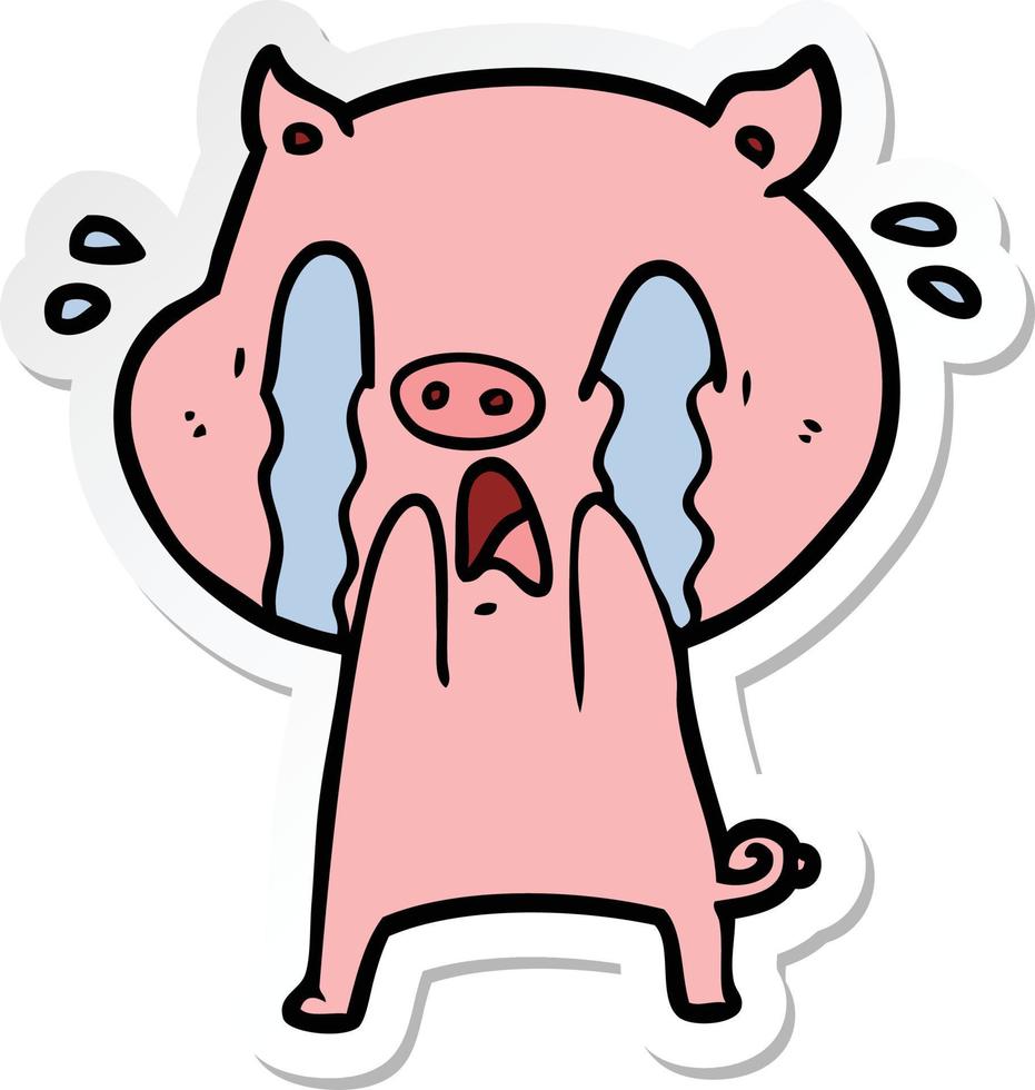 sticker of a crying pig cartoon vector