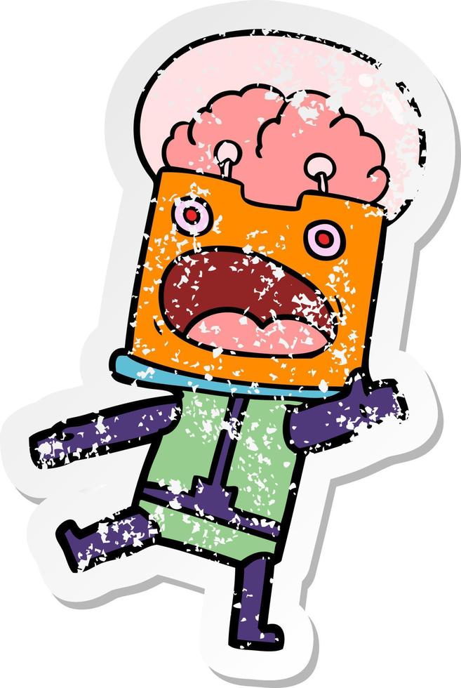 distressed sticker of a cartoon robot vector