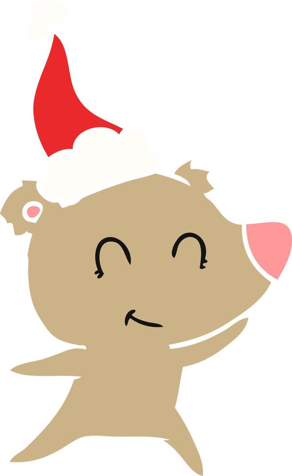 female bear flat color illustration of a wearing santa hat vector