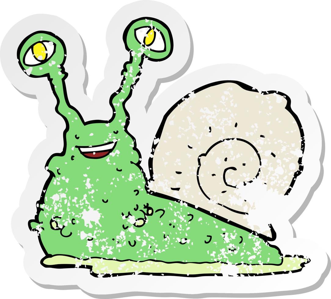 retro distressed sticker of a cartoon snail vector