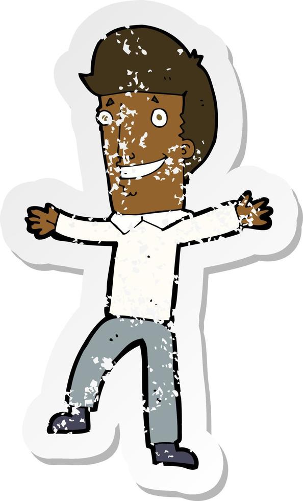 retro distressed sticker of a cartoon happy man vector