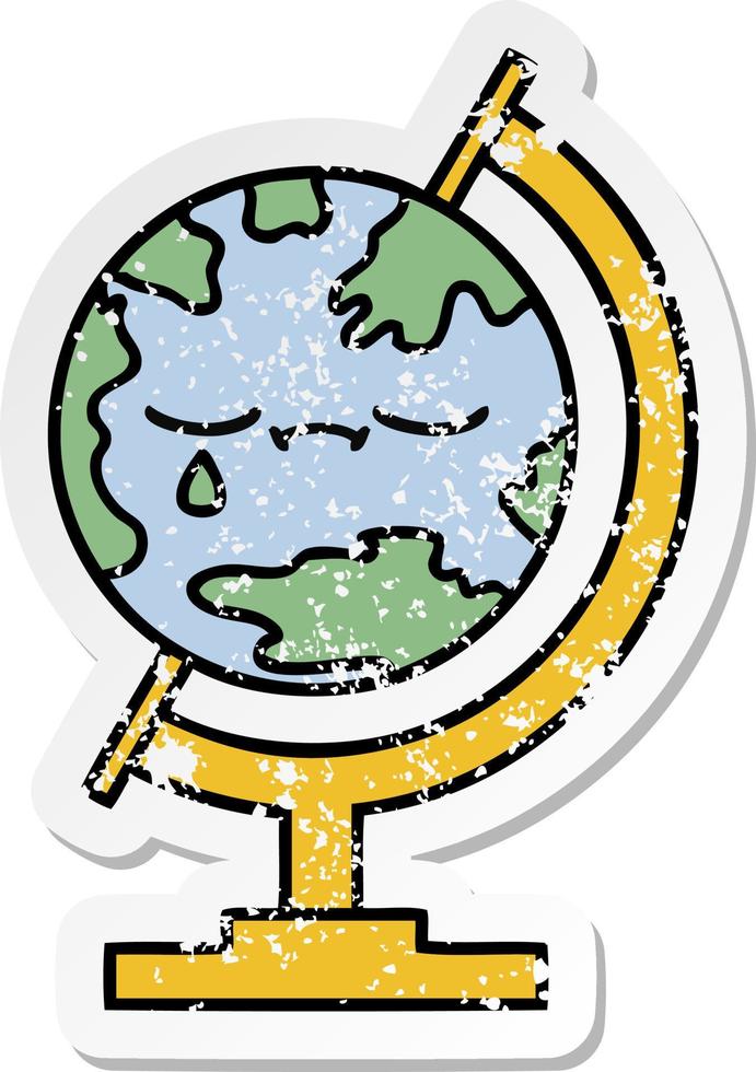 distressed sticker of a cute cartoon globe of the world vector