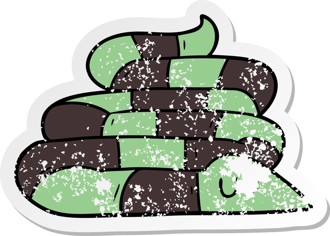 distressed sticker of a cartoon sleepy snake vector