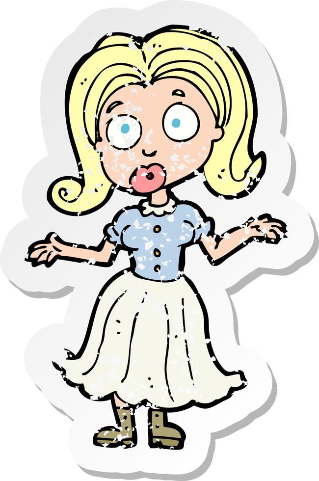 retro distressed sticker of a cartoon confused girl vector