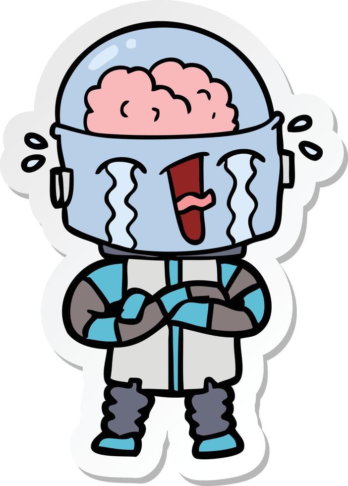 sticker of a cartoon crying robot vector