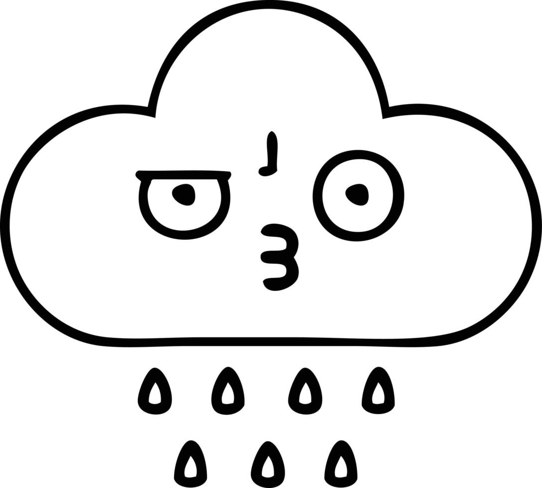 nube de lluvia de dibujos animados de dibujo lineal vector