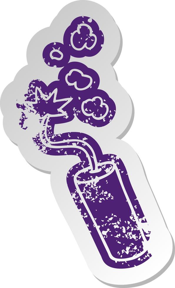 distressed old sticker of a lit dynamite stick vector