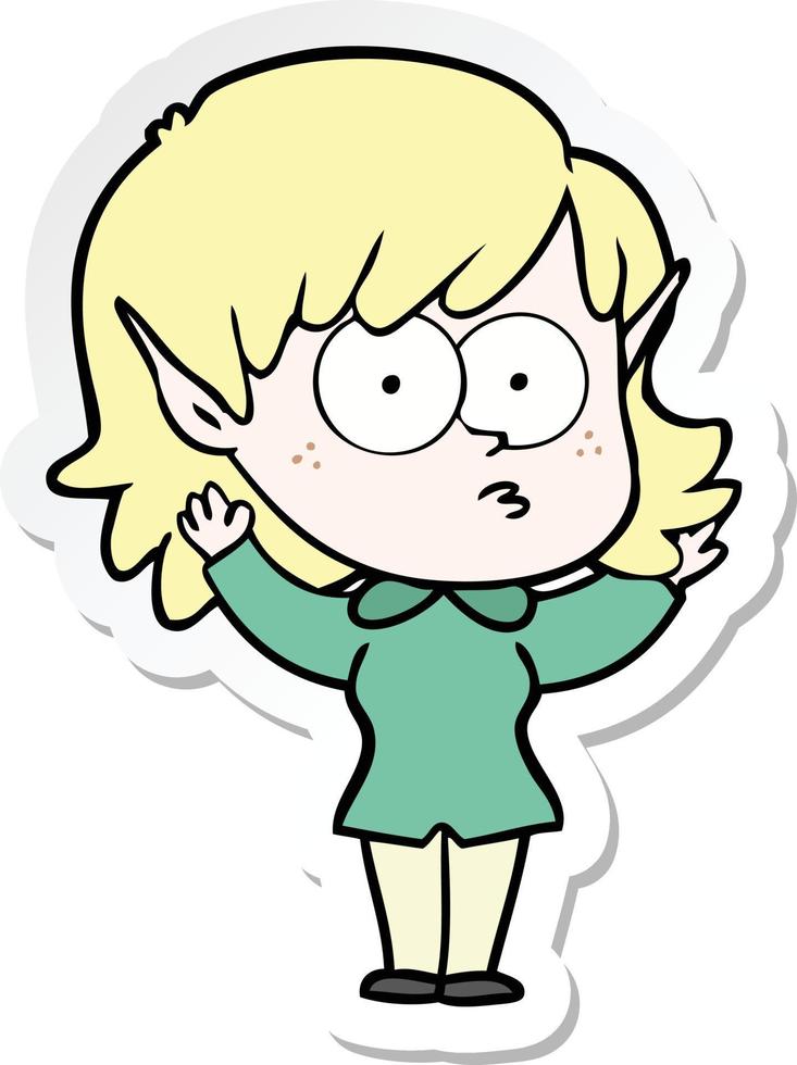 sticker of a cartoon elf girl staring vector