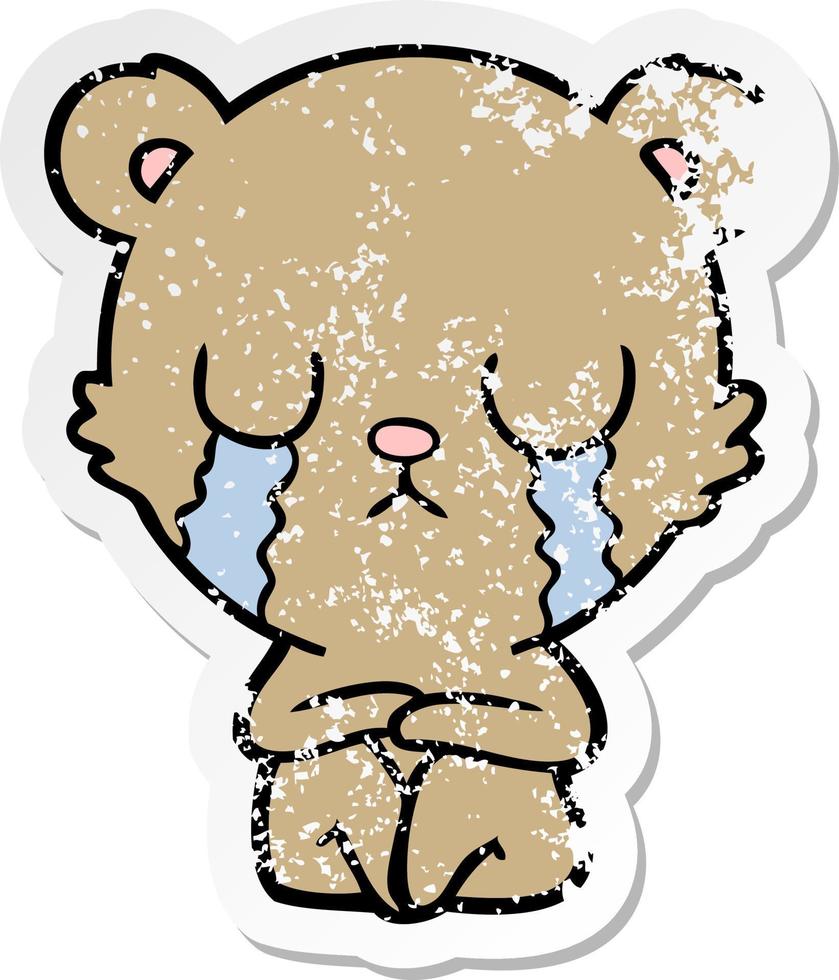 distressed sticker of a crying cartoon bear vector