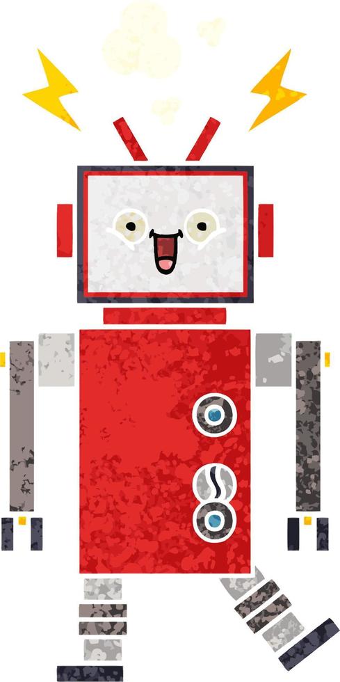 retro illustration style cartoon robot vector